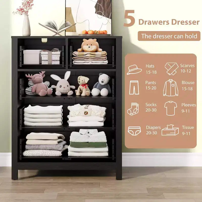 Comodino in legno a 5 cassetti con cassettiera contenitore
