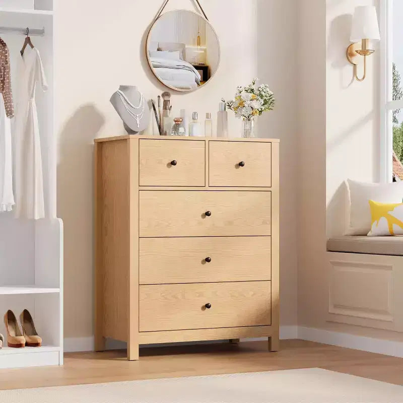 Comodino in legno a 5 cassetti con cassettiera contenitore