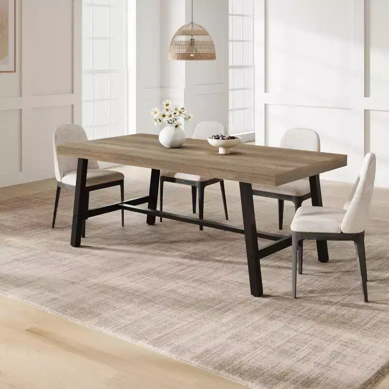 Tavolo da pranzo rettangolare da 180 cm per 6-8 persone – Piano in legno e struttura in metallo