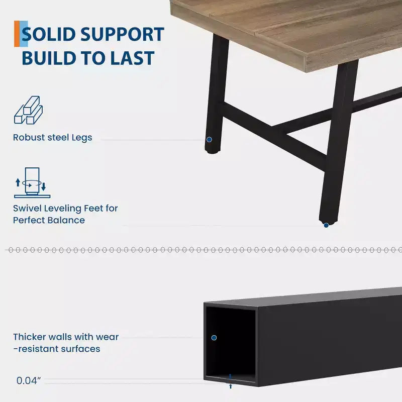 Tavolo da pranzo rettangolare da 180 cm per 6-8 persone – Piano in legno e struttura in metallo