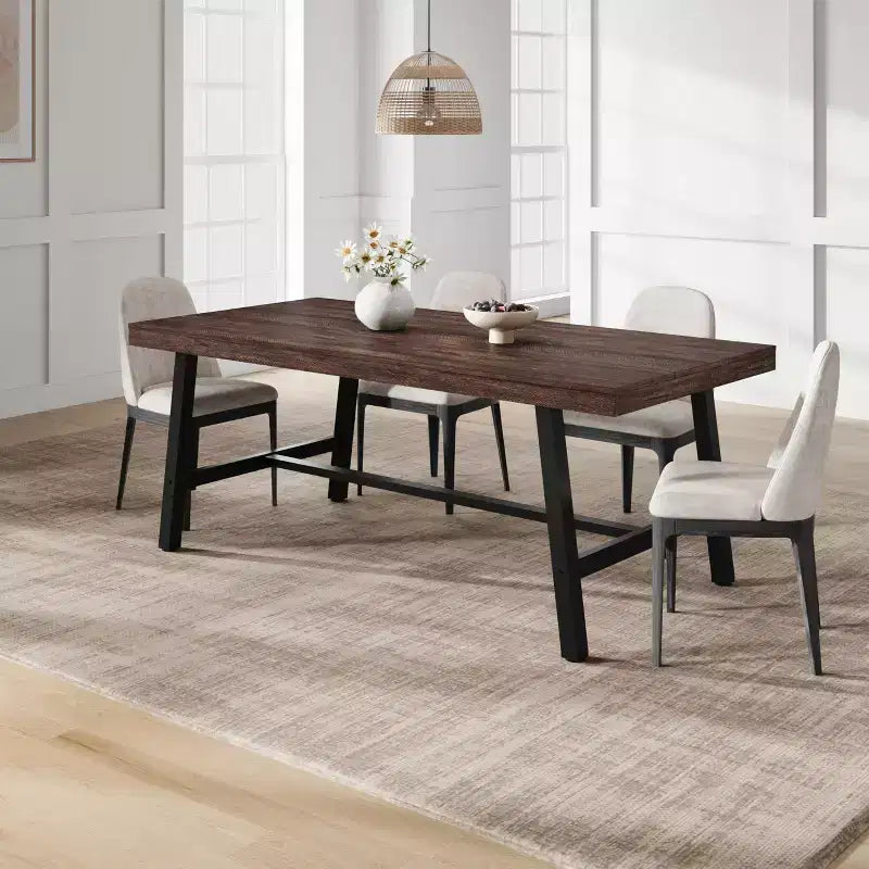 Tavolo da pranzo rettangolare da 180 cm per 6-8 persone – Piano in legno e struttura in metallo