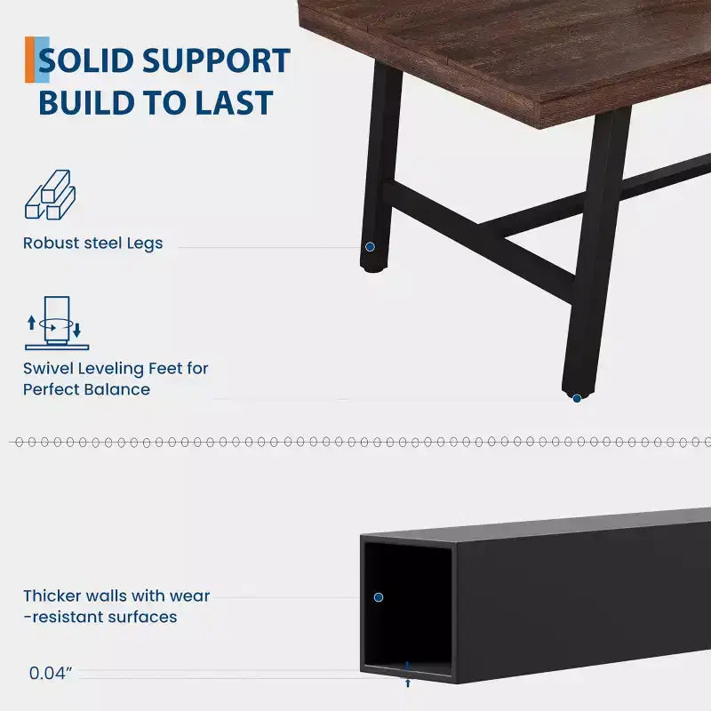 Tavolo da pranzo rettangolare da 180 cm per 6-8 persone – Piano in legno e struttura in metallo