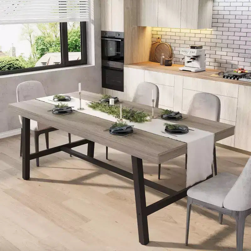 Tavolo da pranzo rettangolare da 180 cm per 6-8 persone – Piano in legno e struttura in metallo