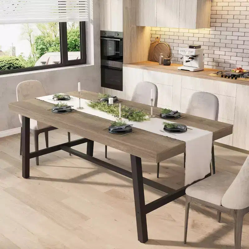 Tavolo da pranzo rettangolare da 180 cm per 6-8 persone – Piano in legno e struttura in metallo