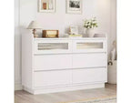 6-Drawer Dresser for Bedroom | 47.2 Wooden Closet Storage Chest with 2 Glass Drawers for Hallway, Entryway & Organization