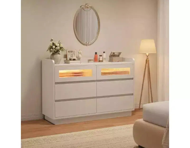 Cassettiera in Legno a 6 Cassetti con 2 Cassetti in Vetro – Cassettone da 120 cm