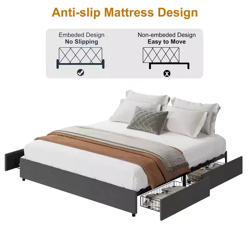Struttura letto matrimoniale standard con 4 cassetti contenitore