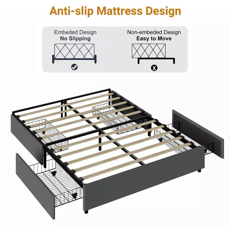 Struttura letto matrimoniale standard con 4 cassetti contenitore