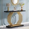 Lantine 40-Inch Gold Console Table, Faux Marble Entryway Narrow Sofa Table with Geometric Metal Base for Living Room, Hallway, Foyer, Black