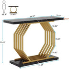 Consolle da 100 cm con base geometrica dorata e ripiano effetto marmo