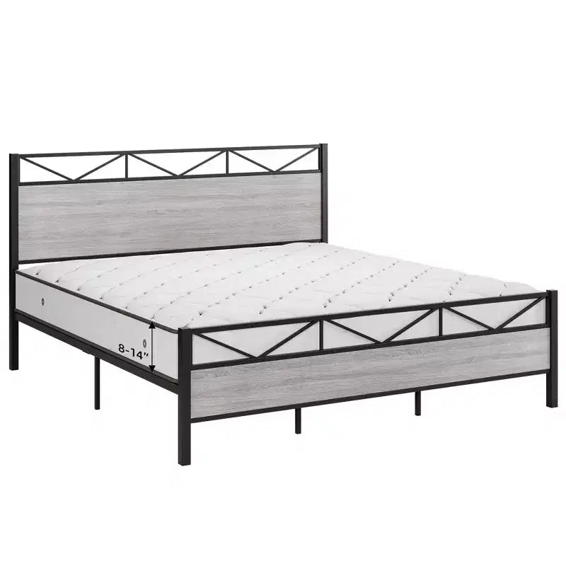 Struttura Letto King Size con Testiera – Stile Industriale, 14 Doghe in Metallo, Contenitore Sottoposto
