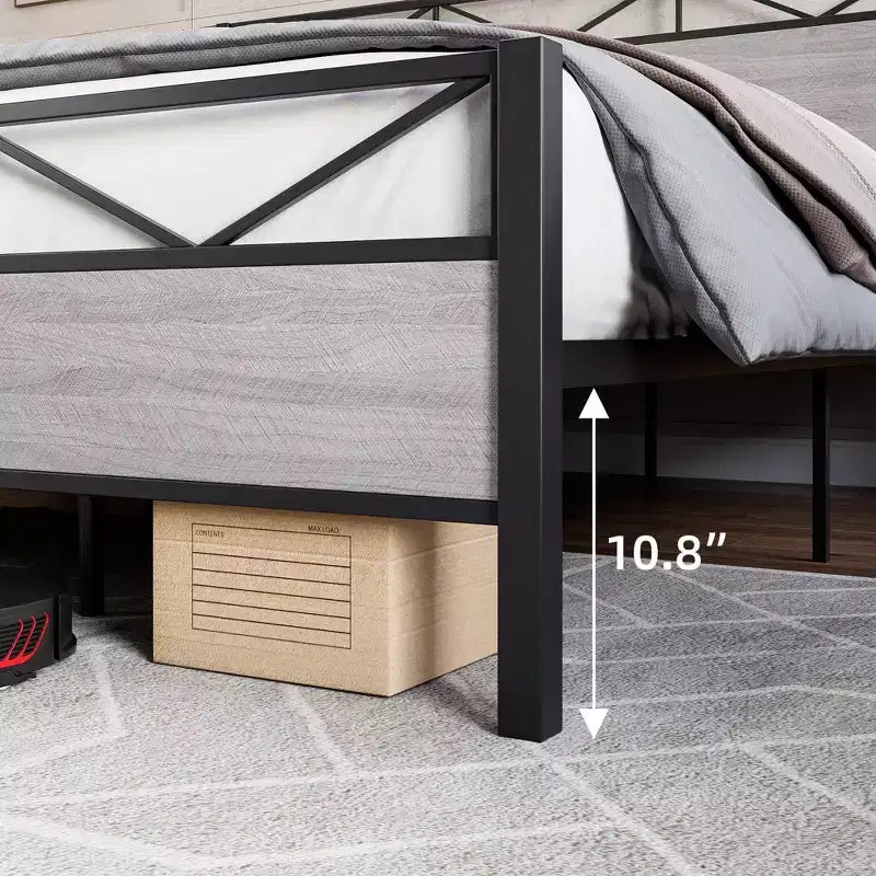 Struttura Letto King Size con Testiera – Stile Industriale, 14 Doghe in Metallo, Contenitore Sottoposto