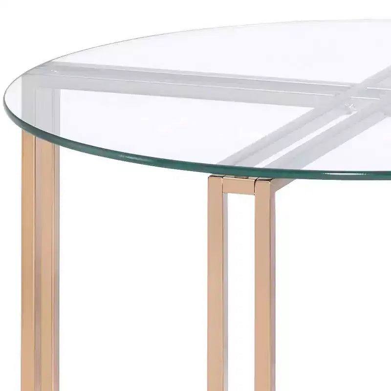 Tavolino rotondo con piano in vetro da 23" e struttura in metallo
