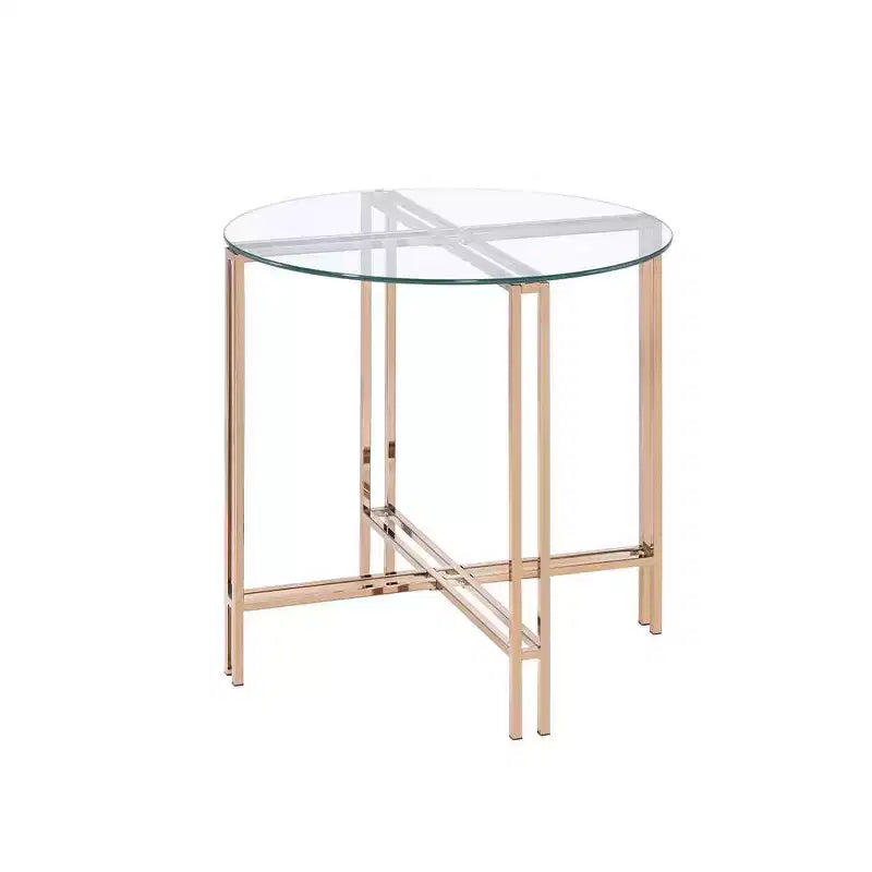 Tavolino rotondo con piano in vetro da 23" e struttura in metallo