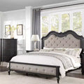 Letto Queen – Rivestimento in lino beige, struttura in legno, design capitonné