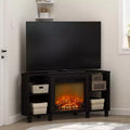 Furinno Corner Fireplace TV Stand Entertainment Console W/4 Open Storage Compartments for TV up to 55,Americano