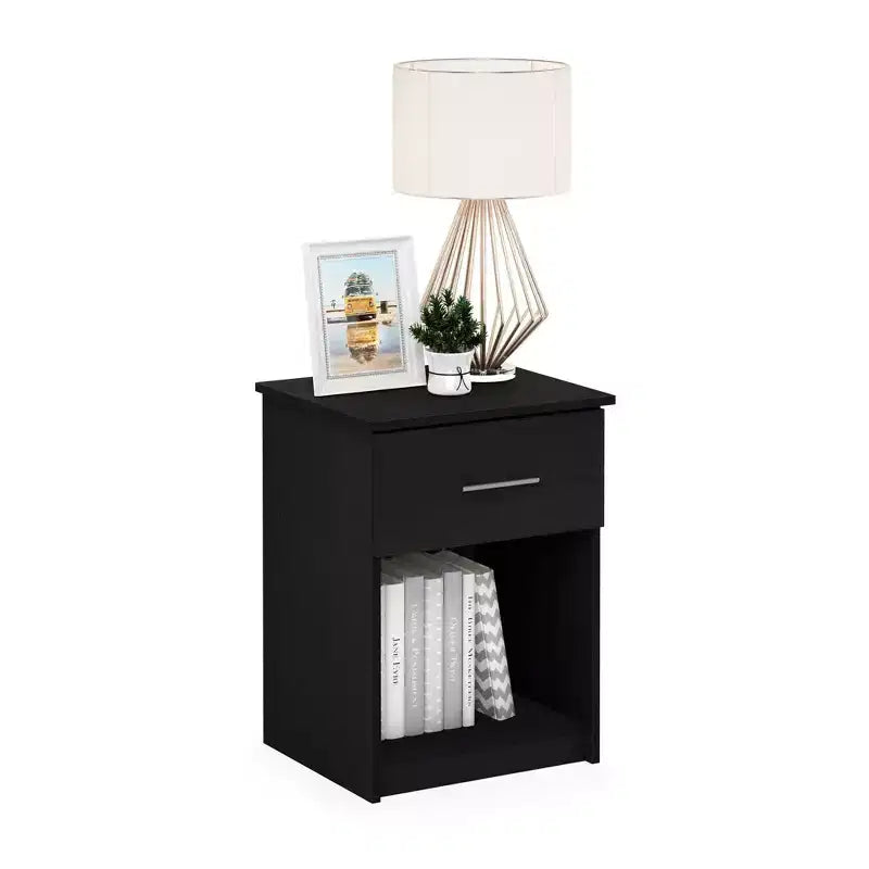 Comodino di metà secolo con cassetto e vano a giorno