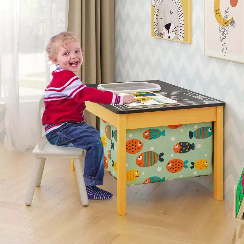 Tavolino Attività per Bambini 3-in-1 con Contenitore d'Acqua Pieghevole e Borsa Portaoggetti