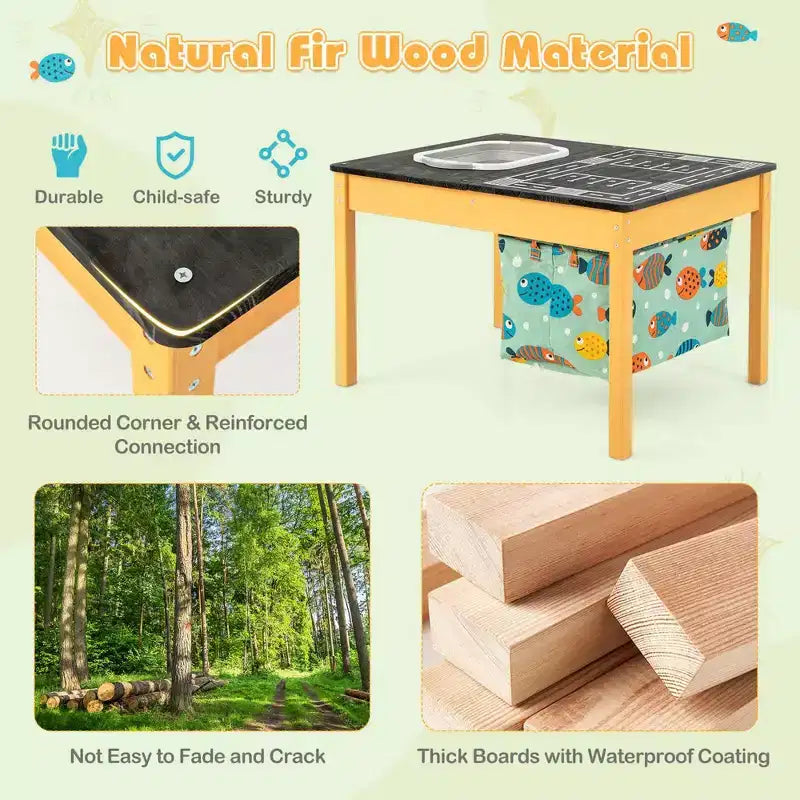 Tavolino Attività per Bambini 3-in-1 con Contenitore d'Acqua Pieghevole e Borsa Portaoggetti