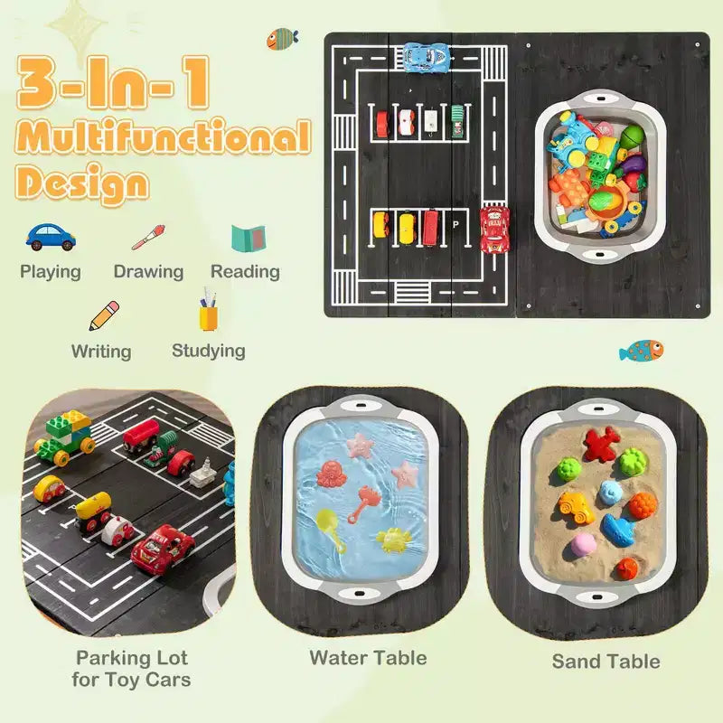 Tavolino Attività per Bambini 3-in-1 con Contenitore d'Acqua Pieghevole e Borsa Portaoggetti