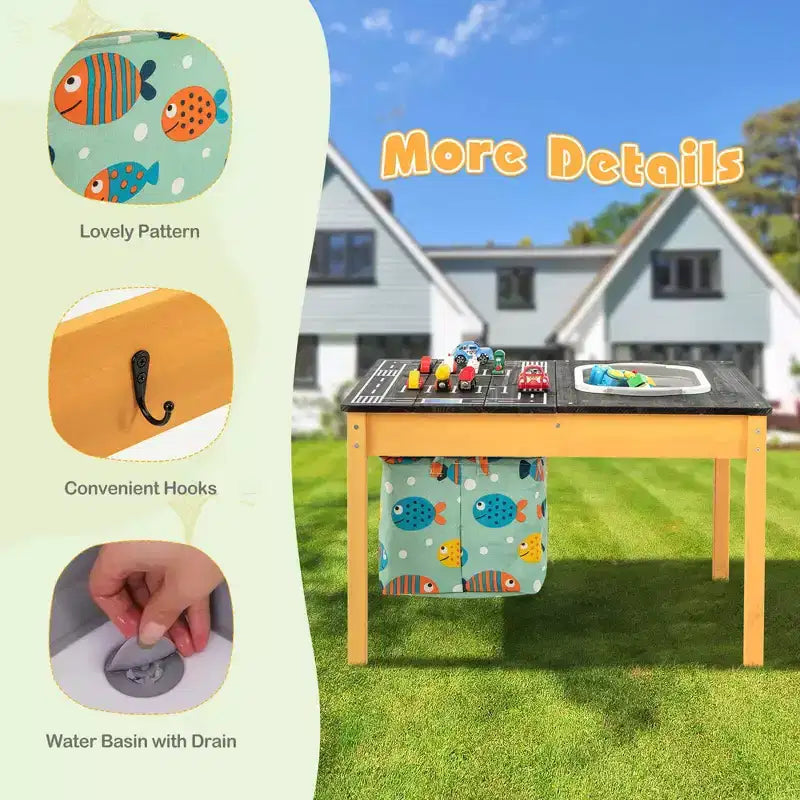 Tavolino Attività per Bambini 3-in-1 con Contenitore d'Acqua Pieghevole e Borsa Portaoggetti